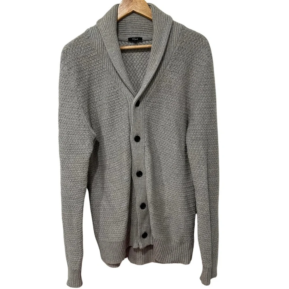 Rails Button Front Shawl Collar Cardigan Large Grey Preppy Heritage GUC READ